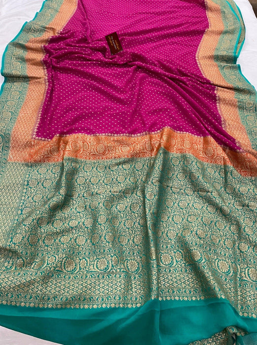 3D Khaddi Georgette Banarasi Handloom Saree - Antique Zari
