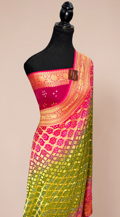 Pure Khaddi Georgette Bandhani Banarasi Saree
