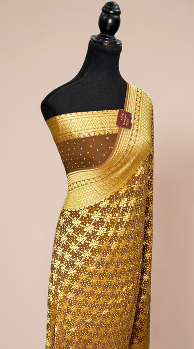 Pure Khaddi Georgette Bandhani Banarasi Saree