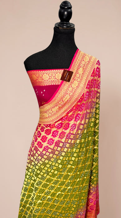 Pure Khaddi Georgette Bandhani Banarasi Saree