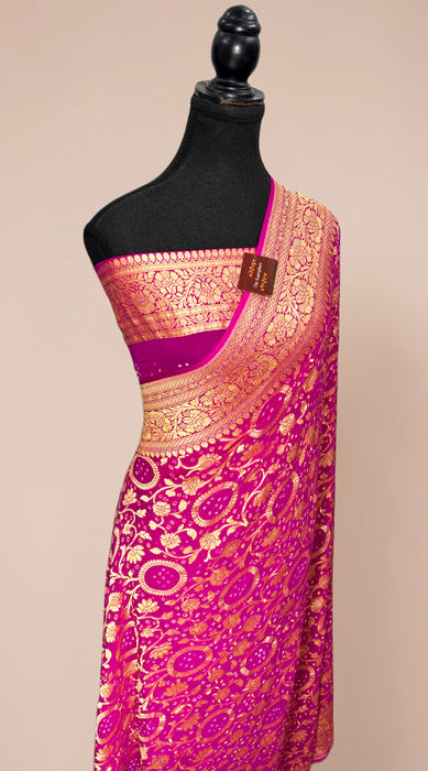 Pure Khaddi Georgette Bandhani Banarasi Saree