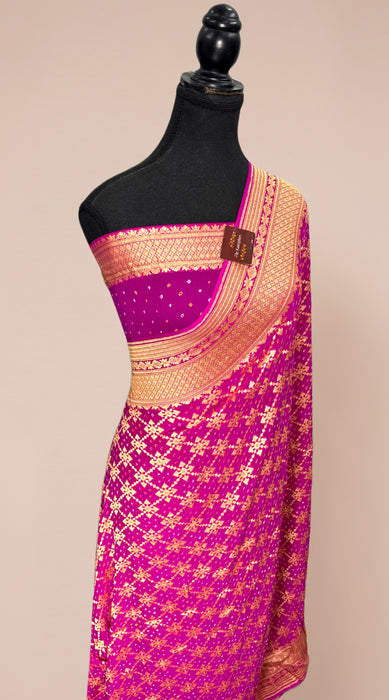 Rani Pure Khaddi Georgette Bandhani Banarasi Saree