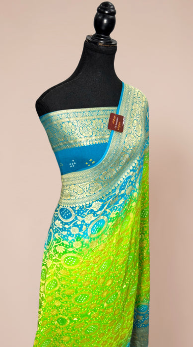 Pure Khaddi Georgette Bandhani Banarasi Saree