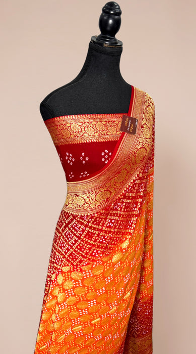 Pure Khaddi Georgette Bandhani Banarasi Saree