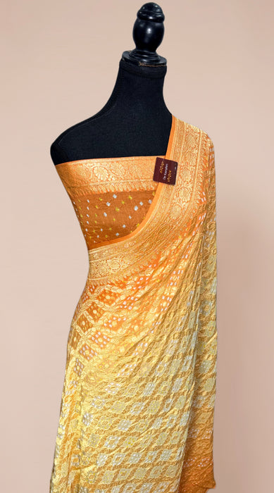 Pure Khaddi Georgette Bandhani Banarasi Saree
