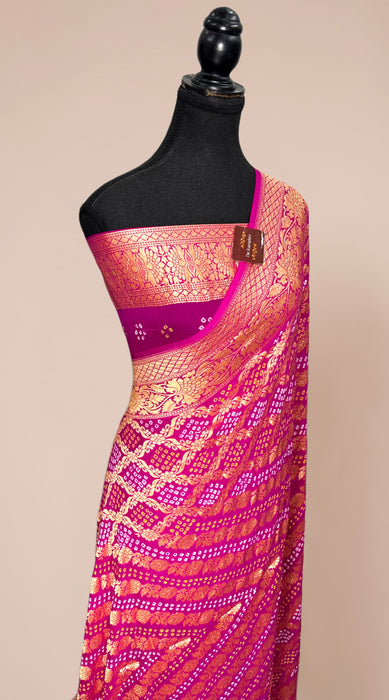 Rani Pure Khaddi Georgette Bandhani Banarasi Saree