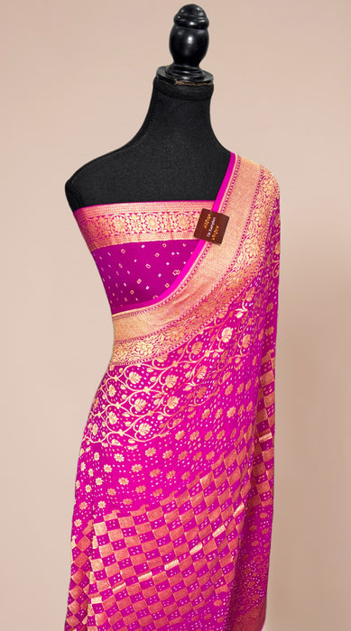 Rani Pure Khaddi Georgette Bandhani Banarasi Saree