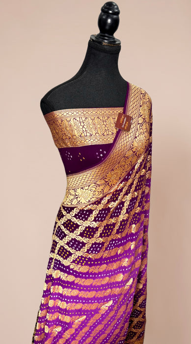 Pure Khaddi Georgette Bandhani Banarasi Saree