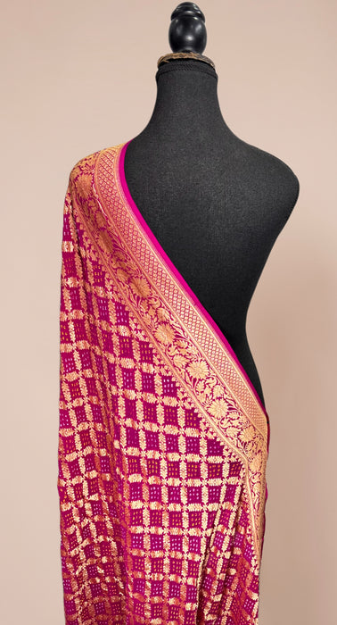 Rani Pure Georgette Bandhani Banarasi Handloom Dupatta