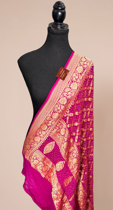 Rani Pure Georgette Bandhani Banarasi Handloom Dupatta