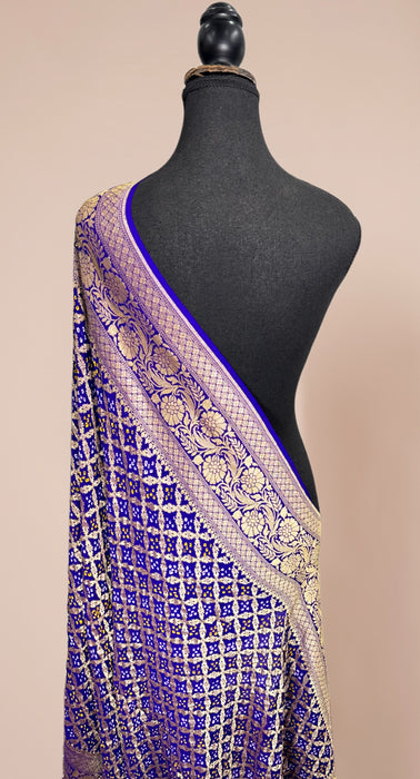 Purplish Blue Pure Georgette Bandhani Banarasi Handloom Dupatta