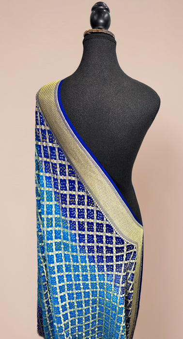 Blue Pure Georgette Bandhani Banarasi Handloom Dupatta