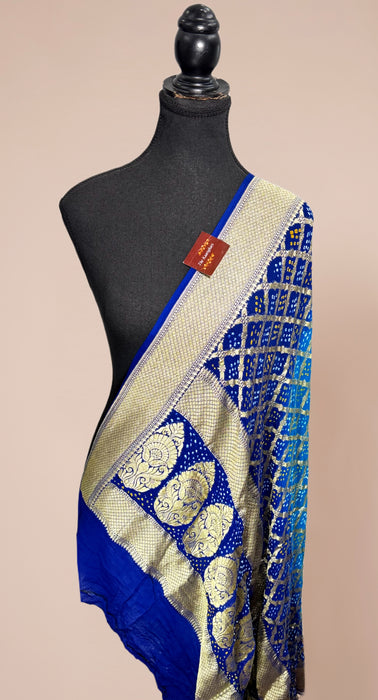 Blue Pure Georgette Bandhani Banarasi Handloom Dupatta