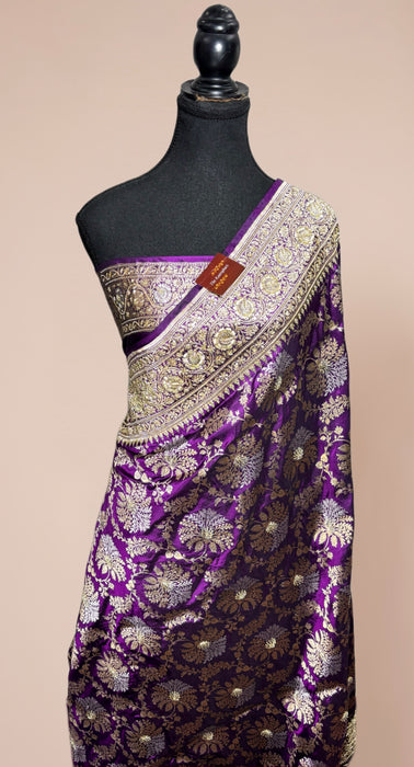 Purple Pure Katan Banarasi Handloom Saree - With Sarowski and Zardozi Work