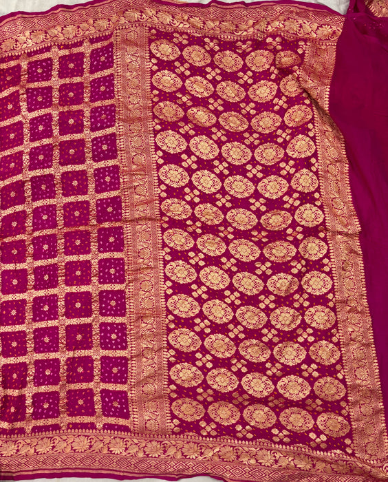 Rani Pure Khaddi Georgette Bandhani Banarasi Saree