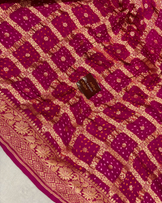 Rani Pure Khaddi Georgette Bandhani Banarasi Saree