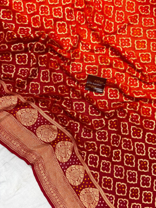 Orange Pure Khaddi Georgette Bandhani Banarasi Saree