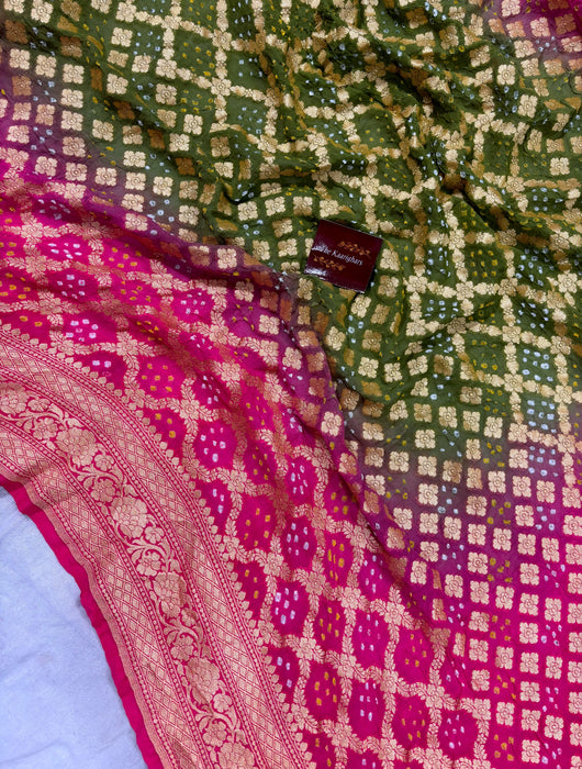 Pure Khaddi Georgette Bandhani Banarasi Saree