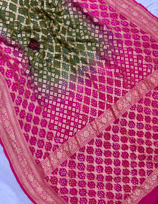 Pure Khaddi Georgette Bandhani Banarasi Saree