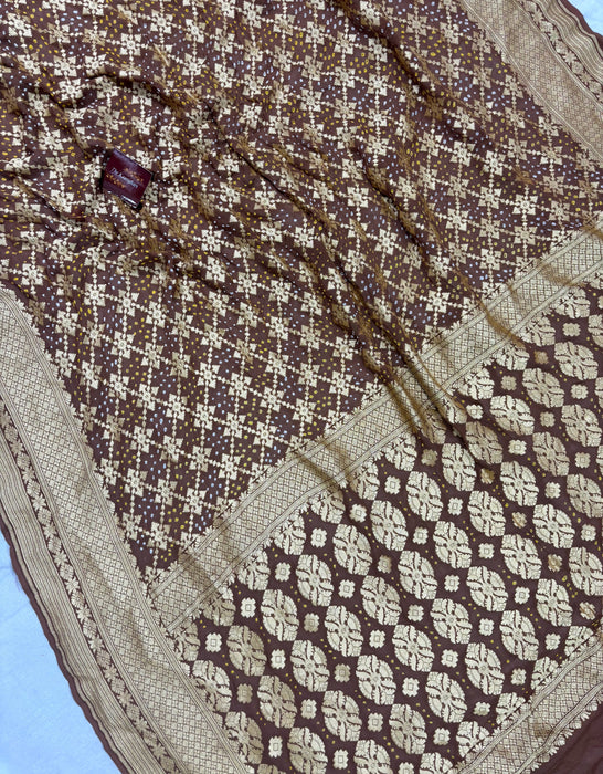Pure Khaddi Georgette Bandhani Banarasi Saree