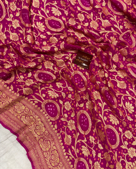 Pure Khaddi Georgette Bandhani Banarasi Saree