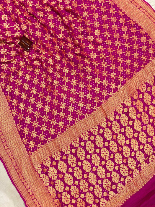 Rani Pure Khaddi Georgette Bandhani Banarasi Saree
