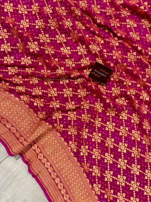 Rani Pure Khaddi Georgette Bandhani Banarasi Saree