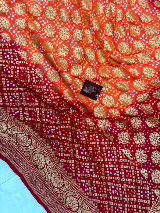 Pure Khaddi Georgette Bandhani Banarasi Saree