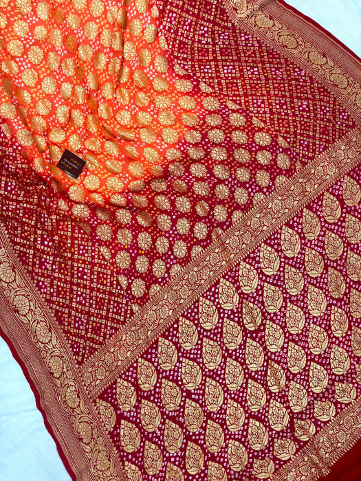 Pure Khaddi Georgette Bandhani Banarasi Saree