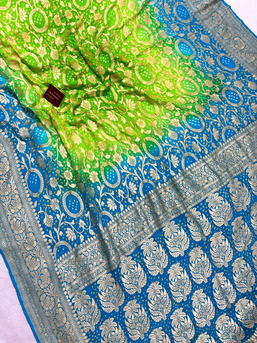 Pure Khaddi Georgette Bandhani Banarasi Saree
