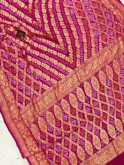 Rani Pure Khaddi Georgette Bandhani Banarasi Saree