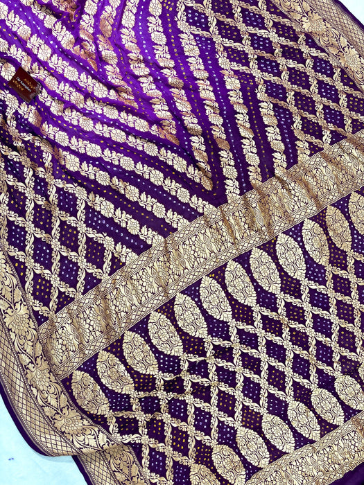 Pure Khaddi Georgette Bandhani Banarasi Saree
