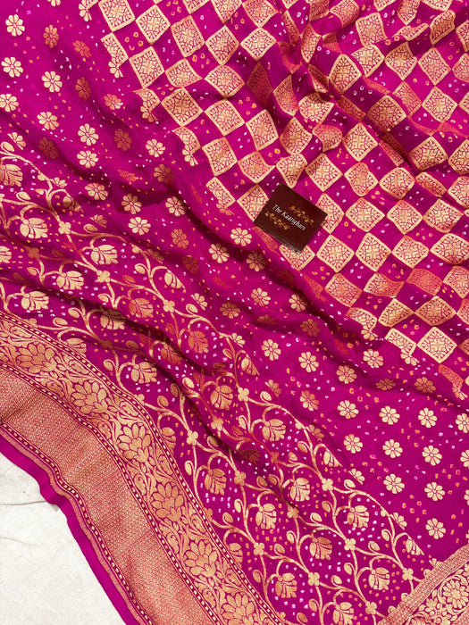 Rani Pure Khaddi Georgette Bandhani Banarasi Saree