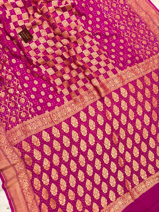 Rani Pure Khaddi Georgette Bandhani Banarasi Saree