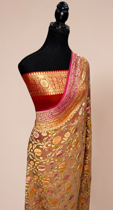 Khaddi Georgette Banarasi Handloom Saree - Handfilled Meenakari