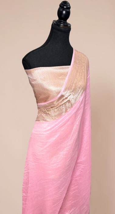 Pink Pure Banarasi Tissue Handloom Saree