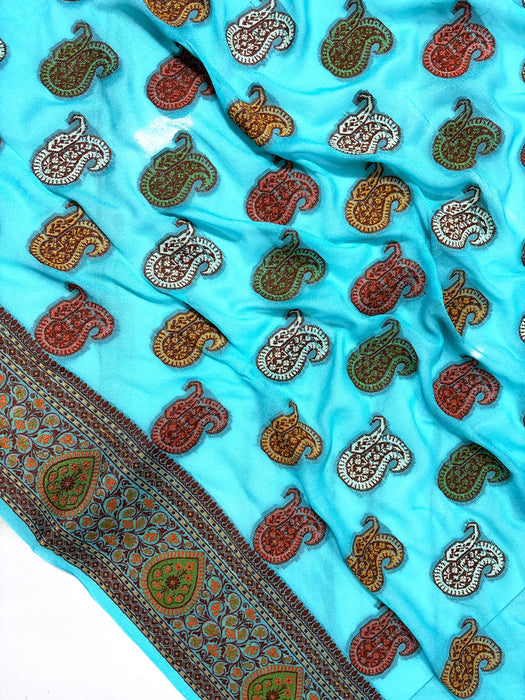 SkyBlue Pure Khaddi Chiffon Banarasi Saree