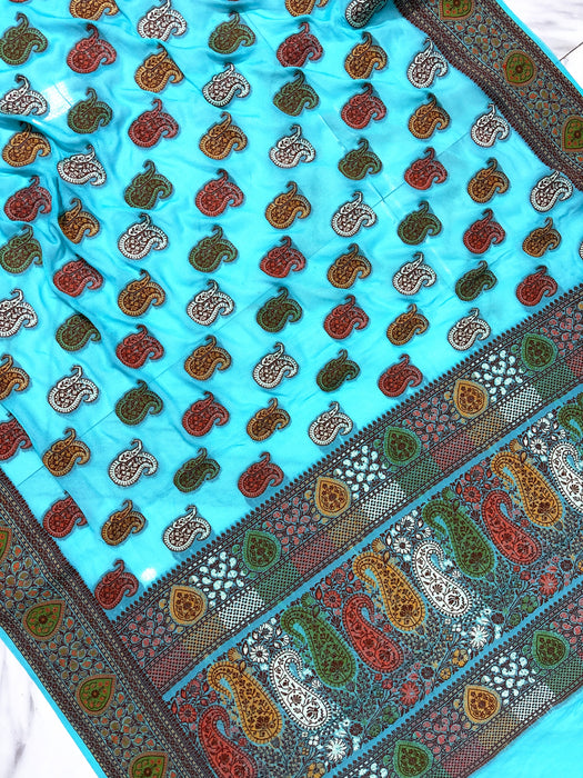 SkyBlue Pure Khaddi Chiffon Banarasi Saree