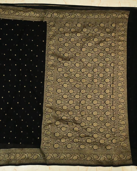 Black Khaddi Georgette Banarasi Handloom Saree - Antique Zari