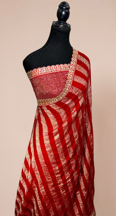 Red Pure Banarasi Tissue Handloom Saree - Designer Work