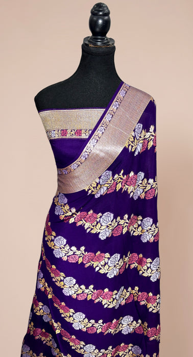 Purple Pure Khaddi Chiffon Banarasi Saree