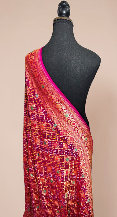 Rani Pure Georgette Bandhani Banarasi Handloom Dupatta