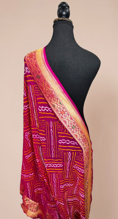 Rani Pure Georgette Bandhani Banarasi Handloom Dupatta