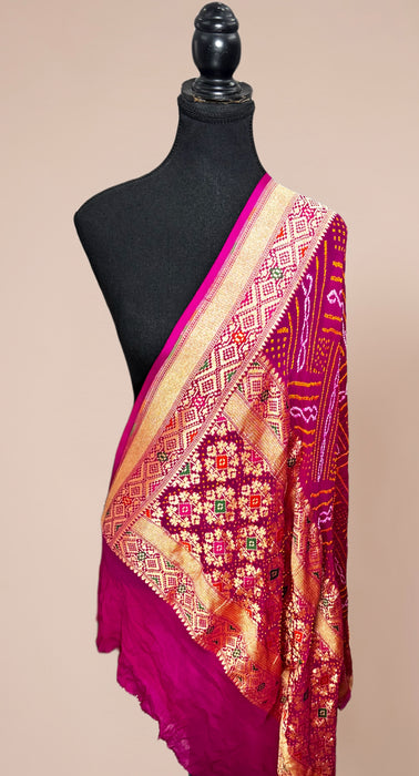 Rani Pure Georgette Bandhani Banarasi Handloom Dupatta