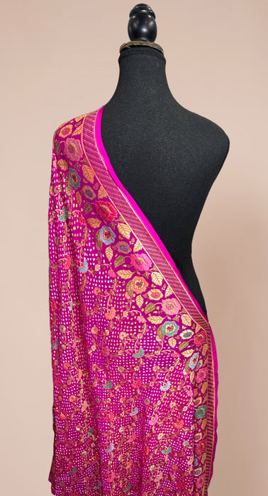 Rani Pure Georgette Bandhani Banarasi Handloom Dupatta