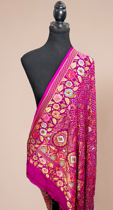 Rani Pure Georgette Bandhani Banarasi Handloom Dupatta