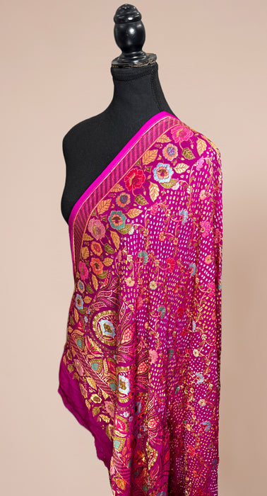 Rani Pure Georgette Bandhani Banarasi Handloom Dupatta