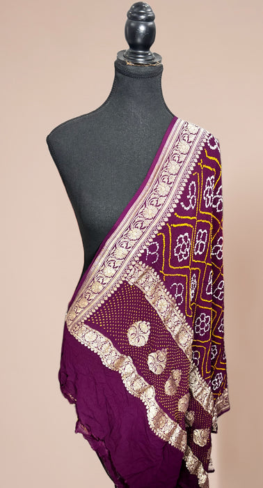 Wine Pure Georgette Bandhani Banarasi Handloom Dupatta