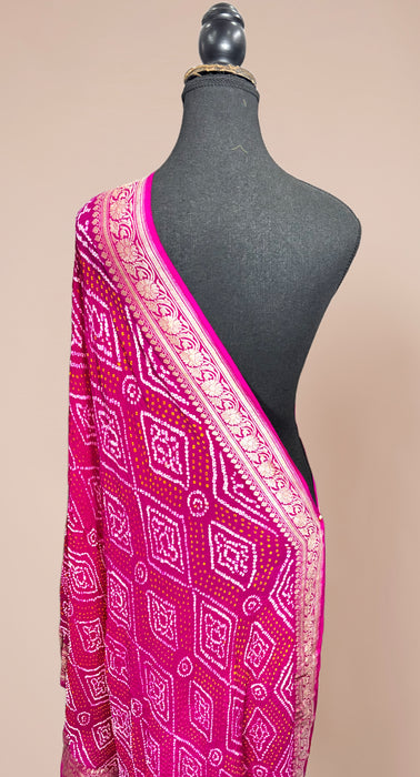 Rani Pure Georgette Bandhani Banarasi Handloom Dupatta