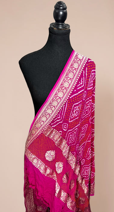Rani Pure Georgette Bandhani Banarasi Handloom Dupatta